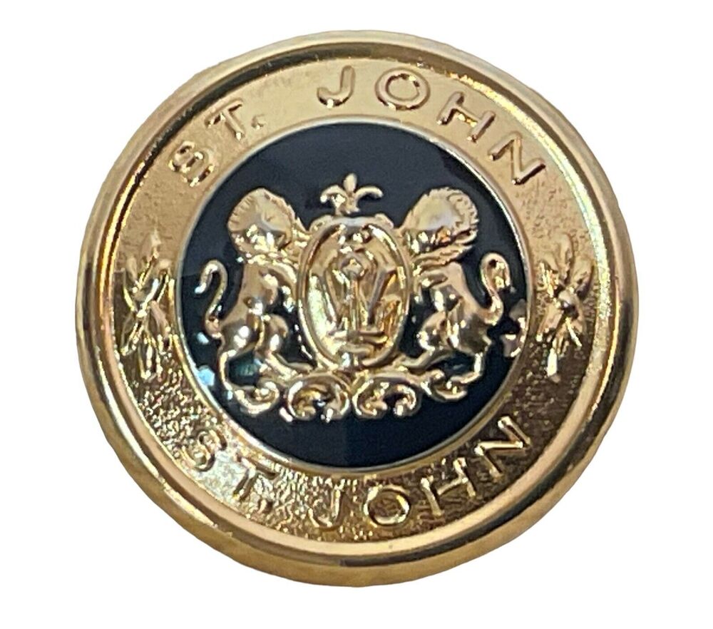 St. John Knits 15/16" Replacement Button Round Gold Black Enamel Lion Crest